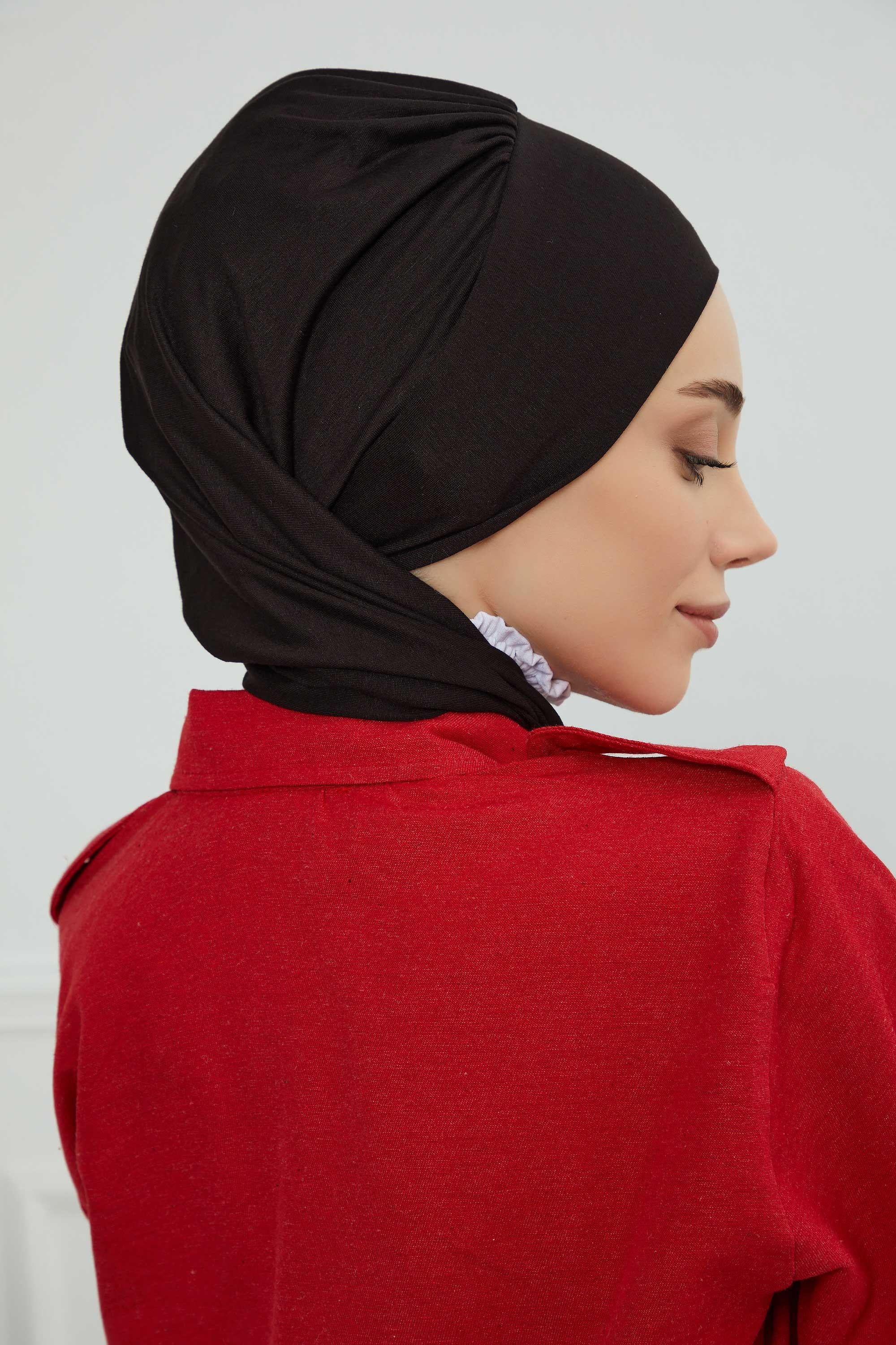Ready to Wear Cotton Hijab Turban, Lightweight Pre-Tied Headscarf with Lycra, Easy Slip-On Modest Head Cover,HT-96 Black