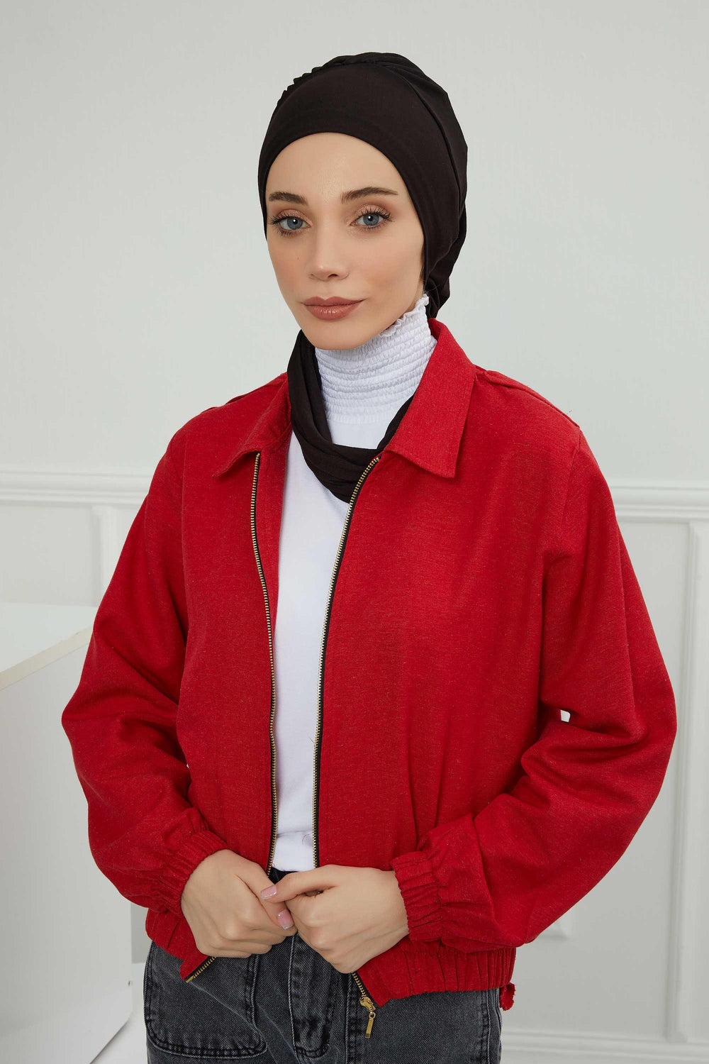 Ready to Wear Cotton Hijab Turban, Lightweight Pre-Tied Headscarf with Lycra, Easy Slip-On Modest Head Cover,HT-96 Black