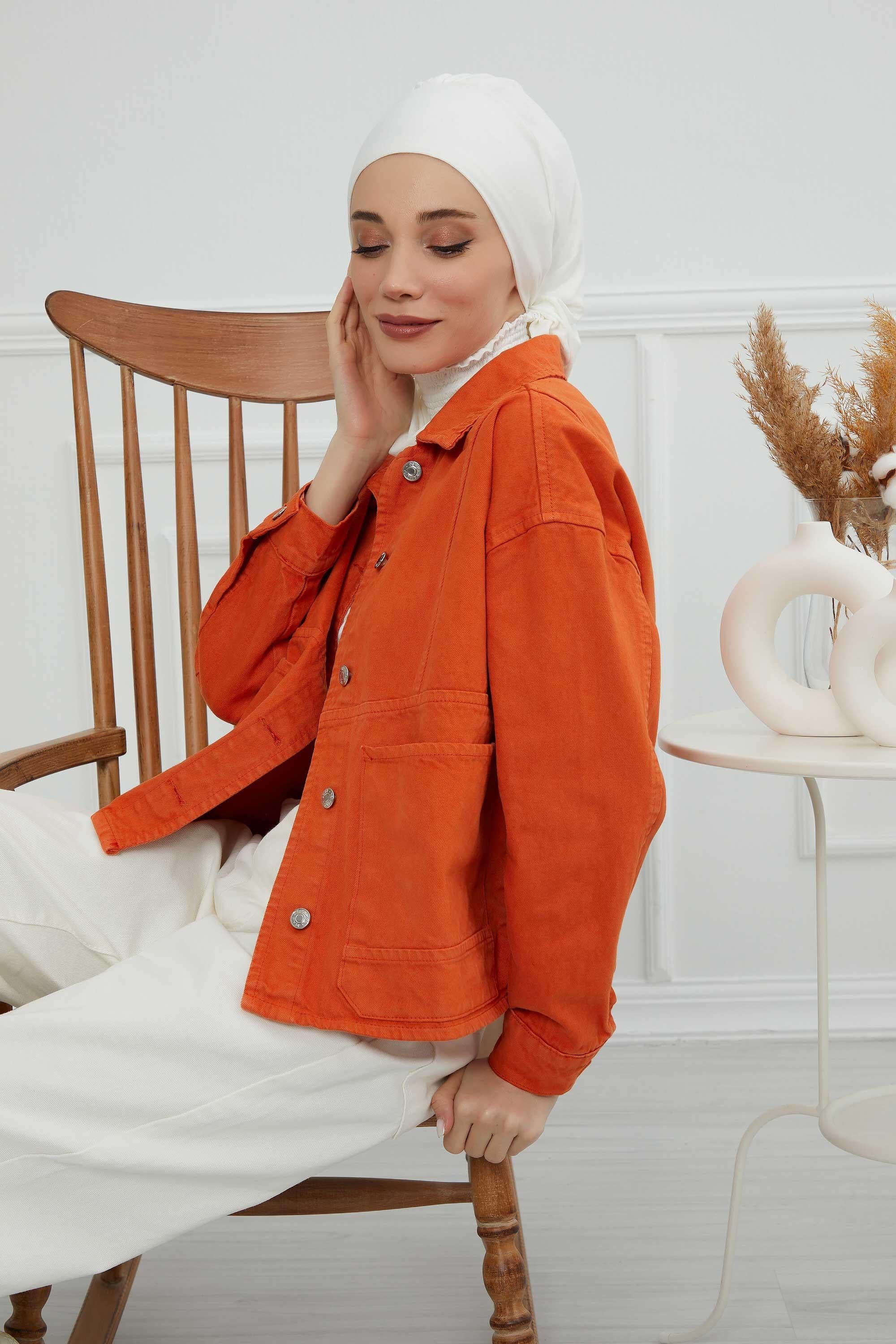 Ready to Wear Cotton Hijab Turban, Lightweight Pre-Tied Headscarf with Lycra, Easy Slip-On Modest Head Cover,HT-96 Ivory