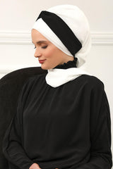 Instant Turban Lightweight Multicolor Chiffon Scarf Head Turbans For Women Headwear Stylish Elegant Design,HT-45 Ivory - Black