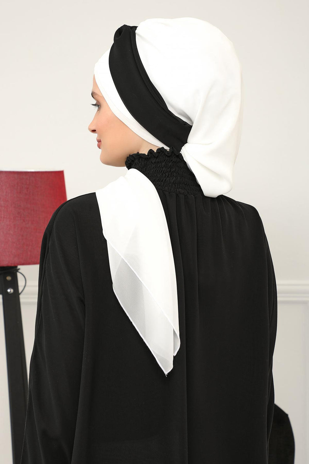 Instant Turban Lightweight Multicolor Chiffon Scarf Head Turbans For Women Headwear Stylish Elegant Design,HT-45 Ivory - Black