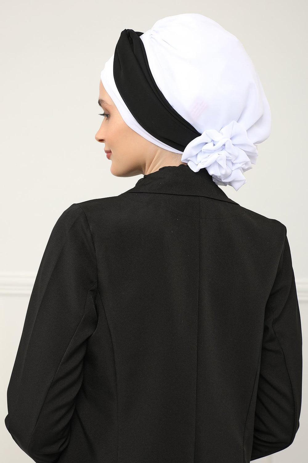 Instant Turban Lightweight Multicolor Chiffon Scarf Head Turbans For Women Headwear Stylish Elegant Design,HT-45 Off-White - Black