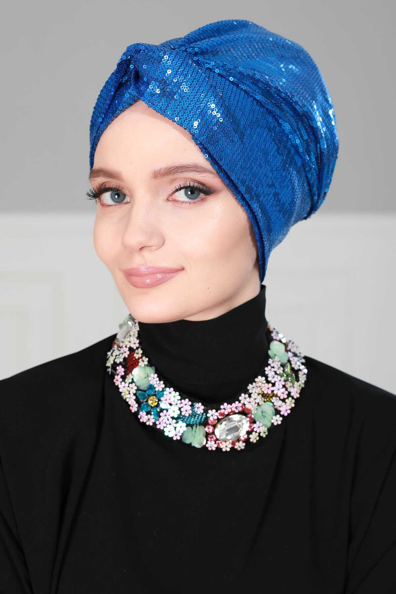 Instant Turban Maharajah Style Sequined Head Wrap For Women Glitter Headscarf Bonnet Cap,B-4PY