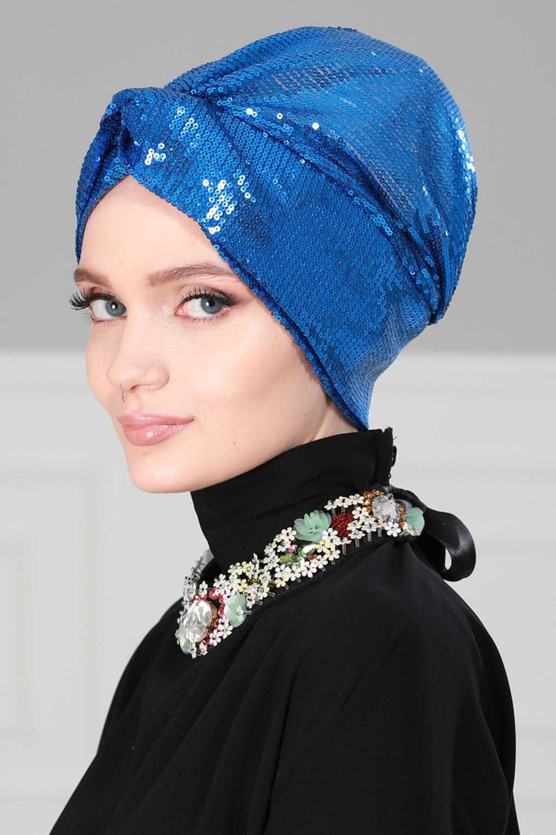 Instant Turban Maharajah Style Sequined Head Wrap For Women Glitter Headscarf Bonnet Cap,B-4PY