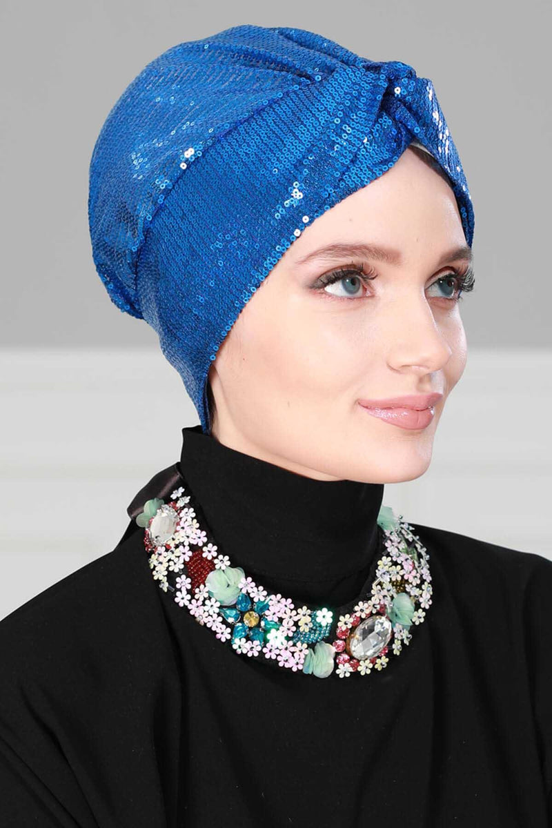Instant Turban Maharajah Style Sequined Head Wrap For Women Glitter Headscarf Bonnet Cap,B-4PY