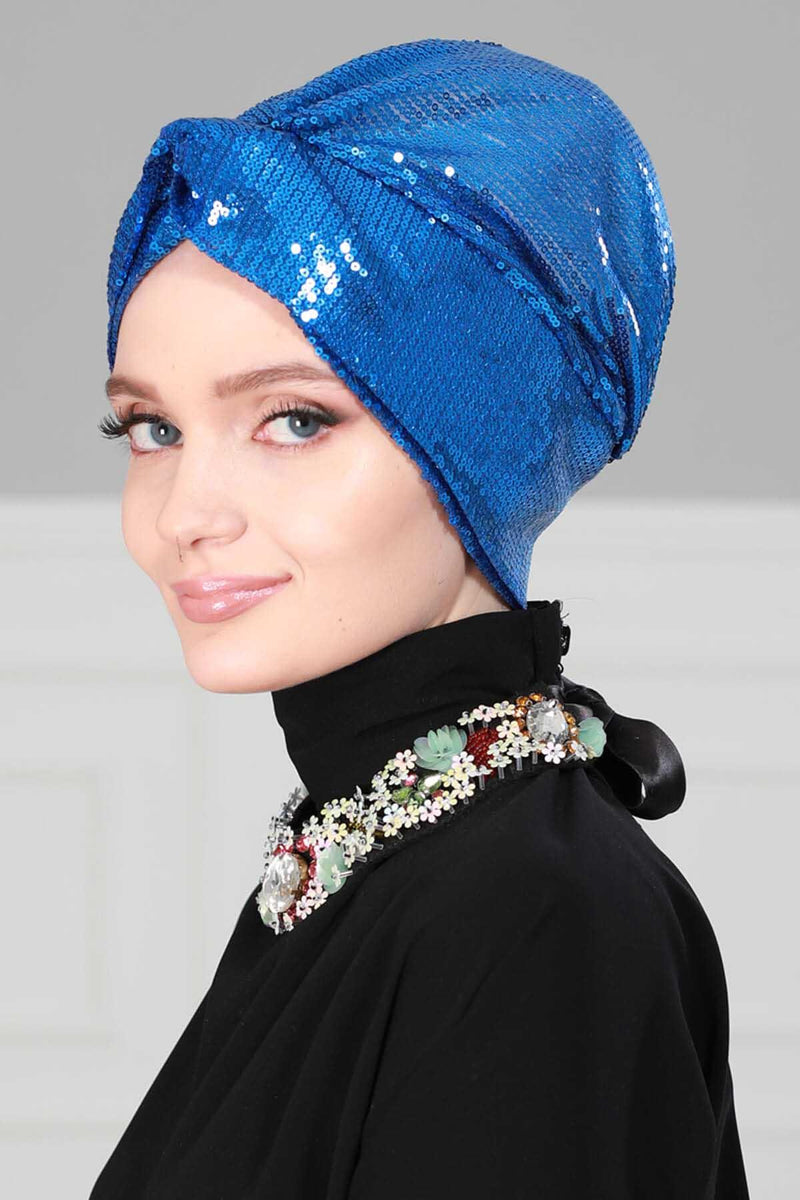 Instant Turban Maharajah Style Sequined Head Wrap For Women Glitter Headscarf Bonnet Cap,B-4PY