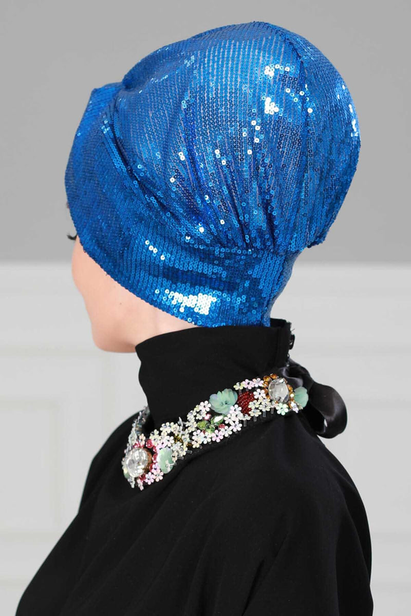 Instant Turban Maharajah Style Sequined Head Wrap For Women Glitter Headscarf Bonnet Cap,B-4PY