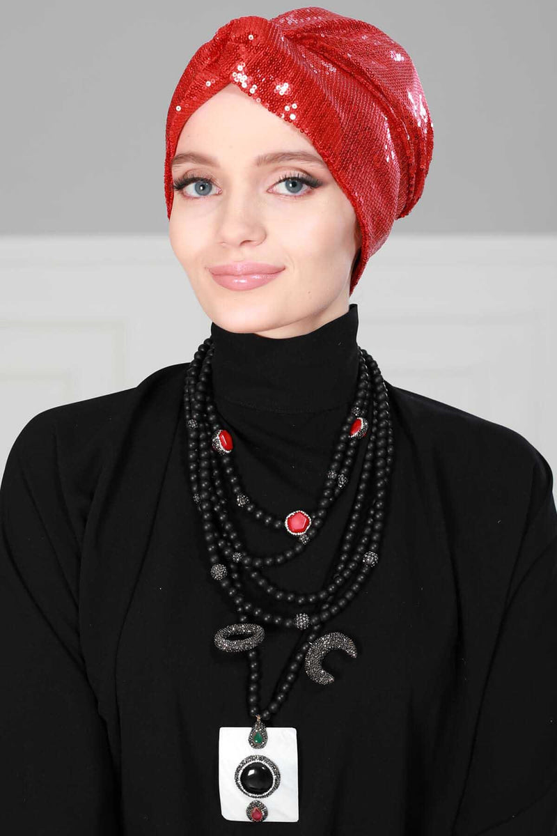 Instant Turban Maharajah Style Sequined Head Wrap For Women Glitter Headscarf Bonnet Cap,B-4PY
