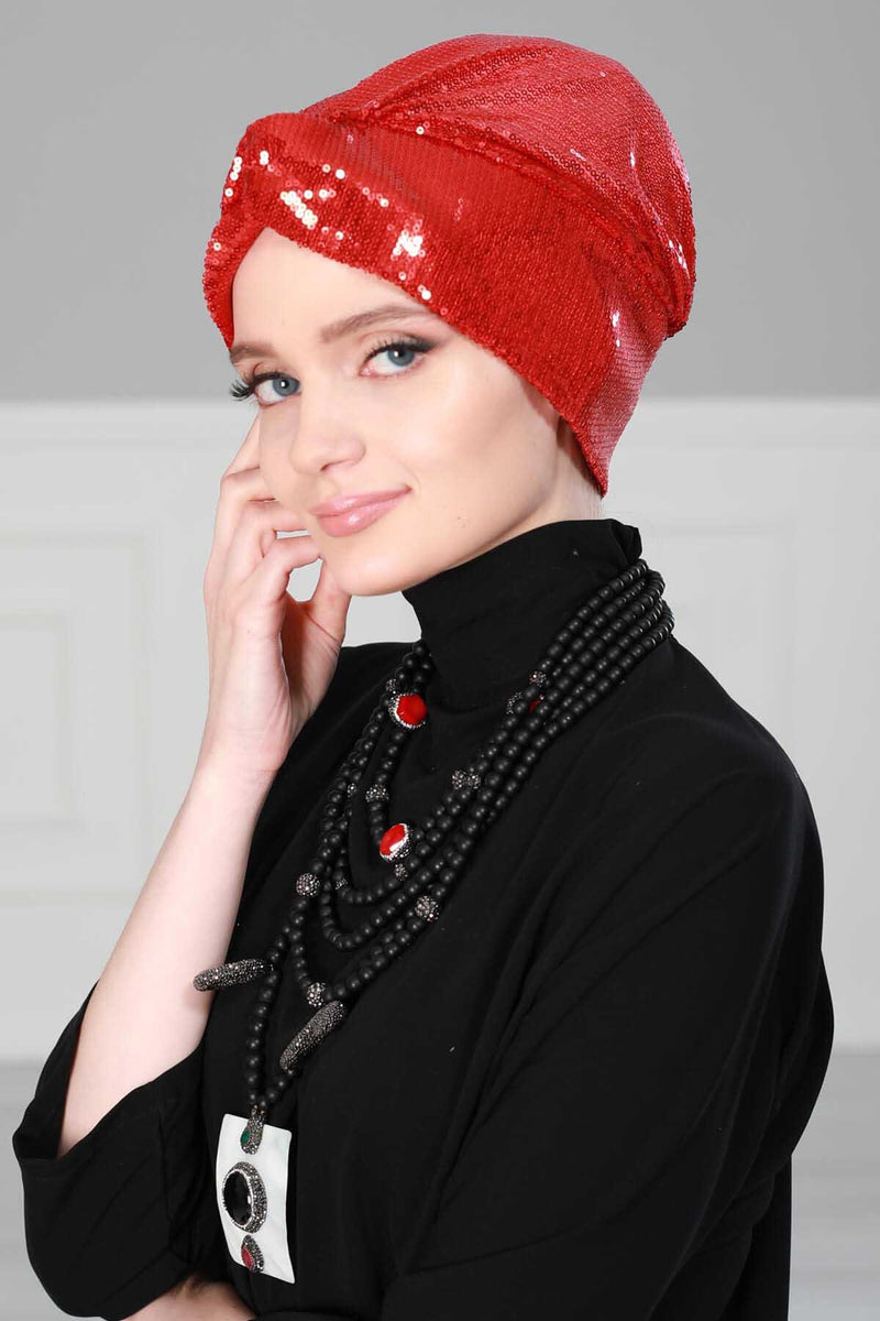Instant Turban Maharajah Style Sequined Head Wrap For Women Glitter Headscarf Bonnet Cap,B-4PY