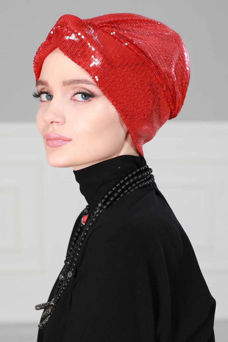 Instant Turban Maharajah Style Sequined Head Wrap For Women Glitter Headscarf Bonnet Cap,B-4PY