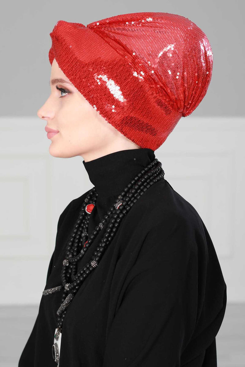 Instant Turban Maharajah Style Sequined Head Wrap For Women Glitter Headscarf Bonnet Cap,B-4PY