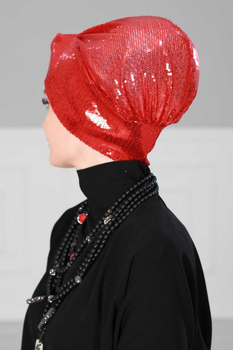 Instant Turban Maharajah Style Sequined Head Wrap For Women Glitter Headscarf Bonnet Cap,B-4PY