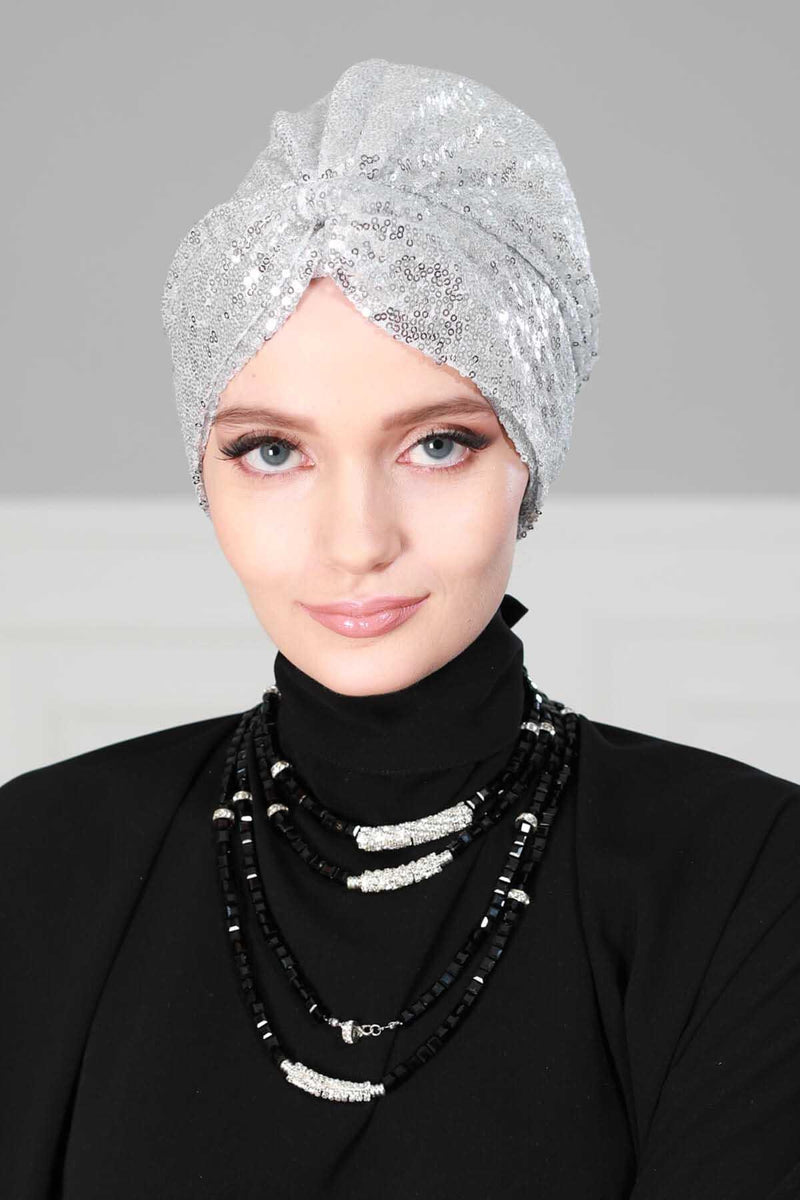 Instant Turban Maharajah Style Sequined Head Wrap For Women Glitter Headscarf Bonnet Cap,B-4PY