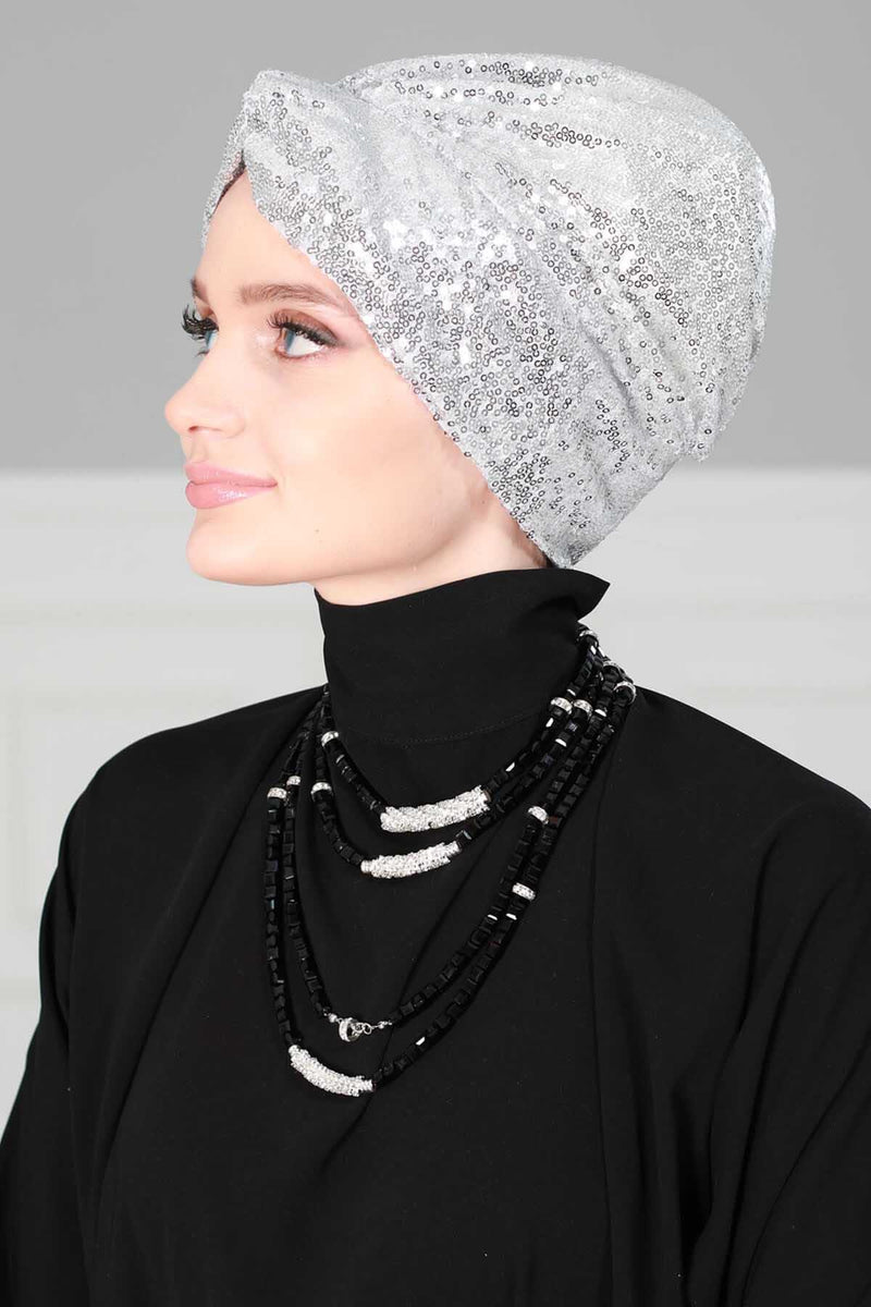 Instant Turban Maharajah Style Sequined Head Wrap For Women Glitter Headscarf Bonnet Cap,B-4PY