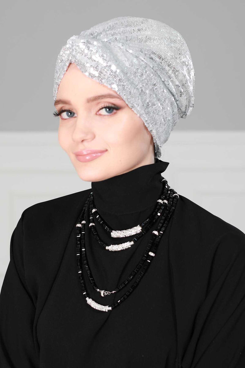 Instant Turban Maharajah Style Sequined Head Wrap For Women Glitter Headscarf Bonnet Cap,B-4PY