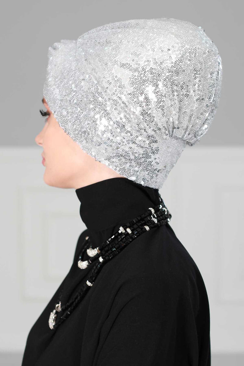 Instant Turban Maharajah Style Sequined Head Wrap For Women Glitter Headscarf Bonnet Cap,B-4PY