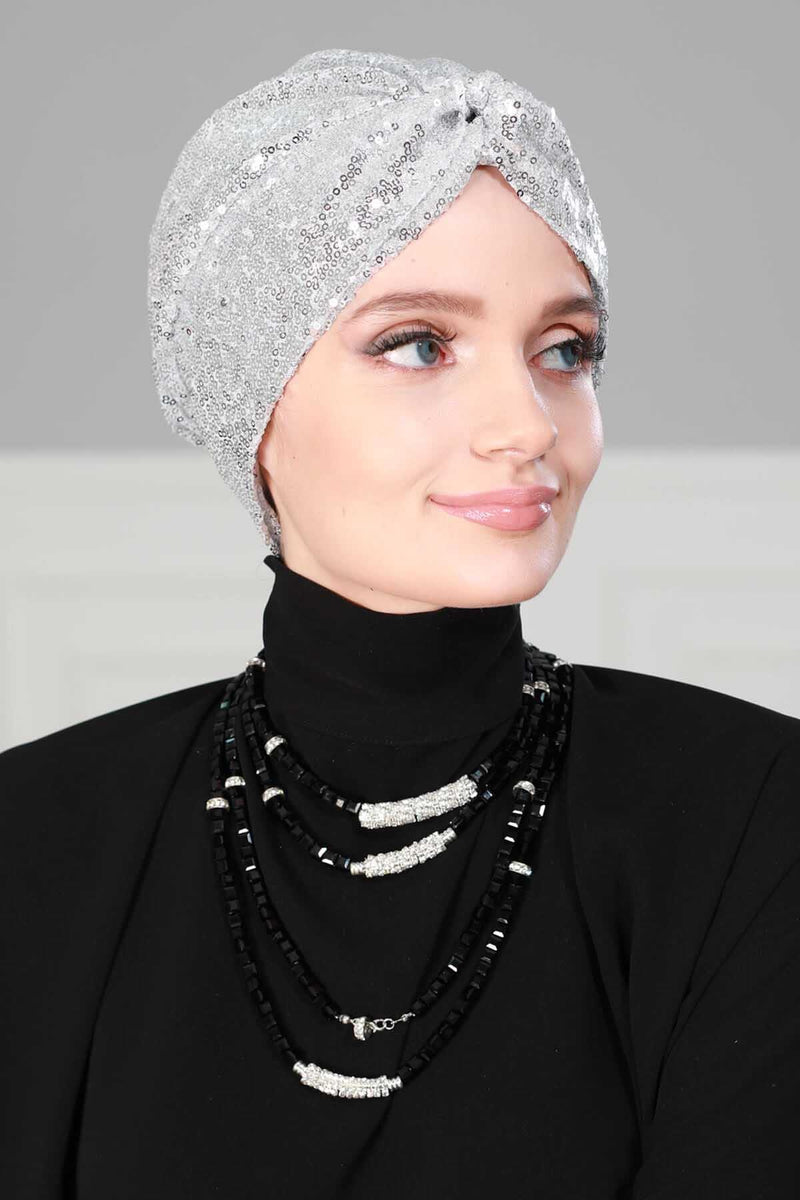 Instant Turban Maharajah Style Sequined Head Wrap For Women Glitter Headscarf Bonnet Cap,B-4PY
