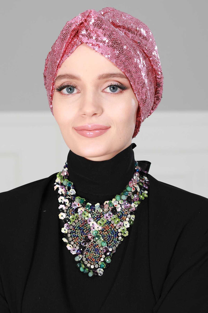Instant Turban Maharajah Style Sequined Head Wrap For Women Glitter Headscarf Bonnet Cap,B-4PY