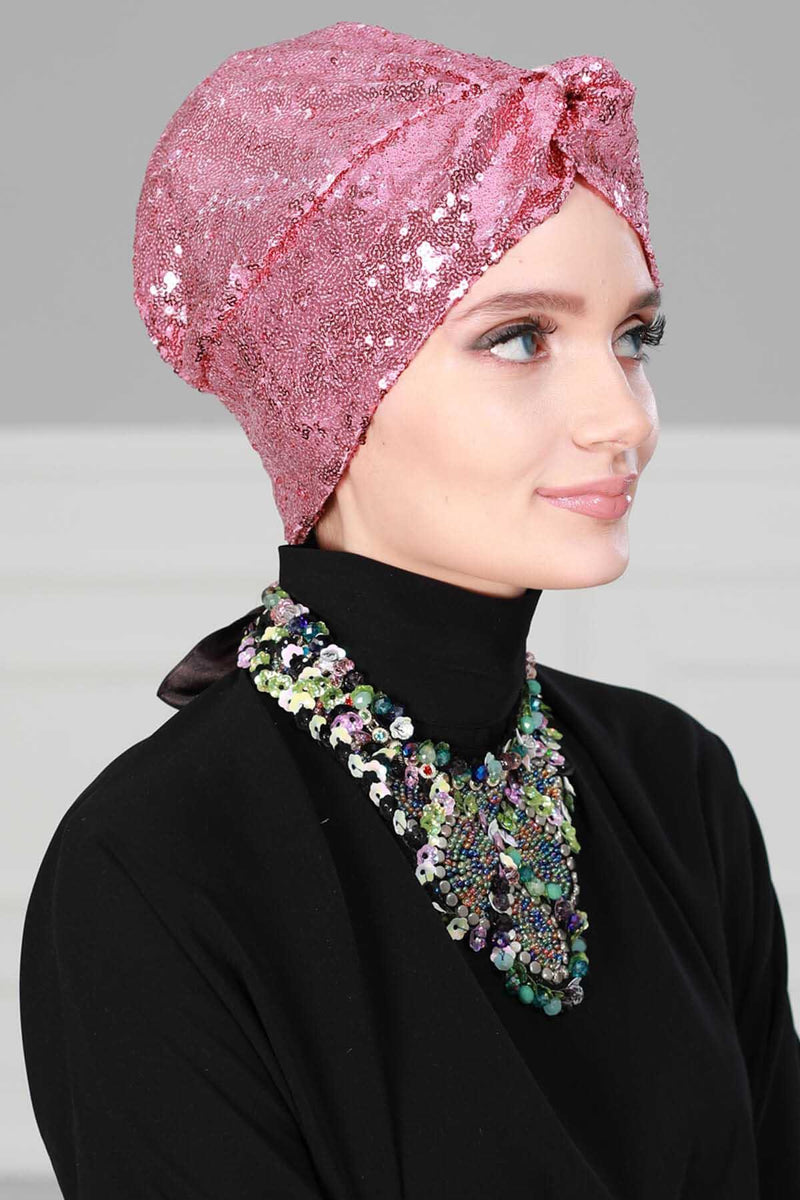 Instant Turban Maharajah Style Sequined Head Wrap For Women Glitter Headscarf Bonnet Cap,B-4PY