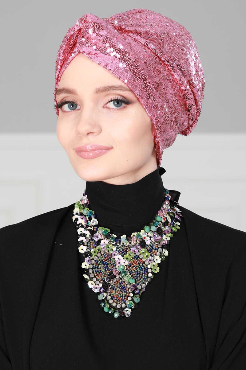 Instant Turban Maharajah Style Sequined Head Wrap For Women Glitter Headscarf Bonnet Cap,B-4PY