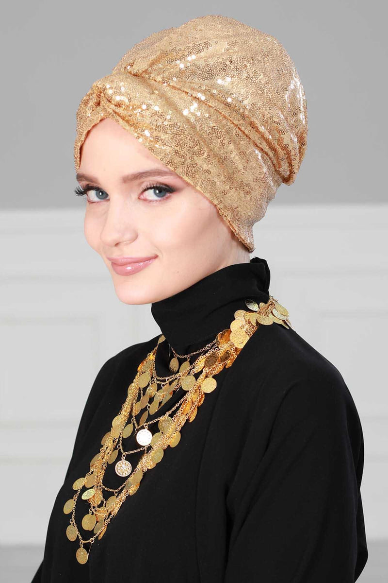 Instant Turban Maharajah Style Sequined Head Wrap For Women Glitter Headscarf Bonnet Cap,B-4PY