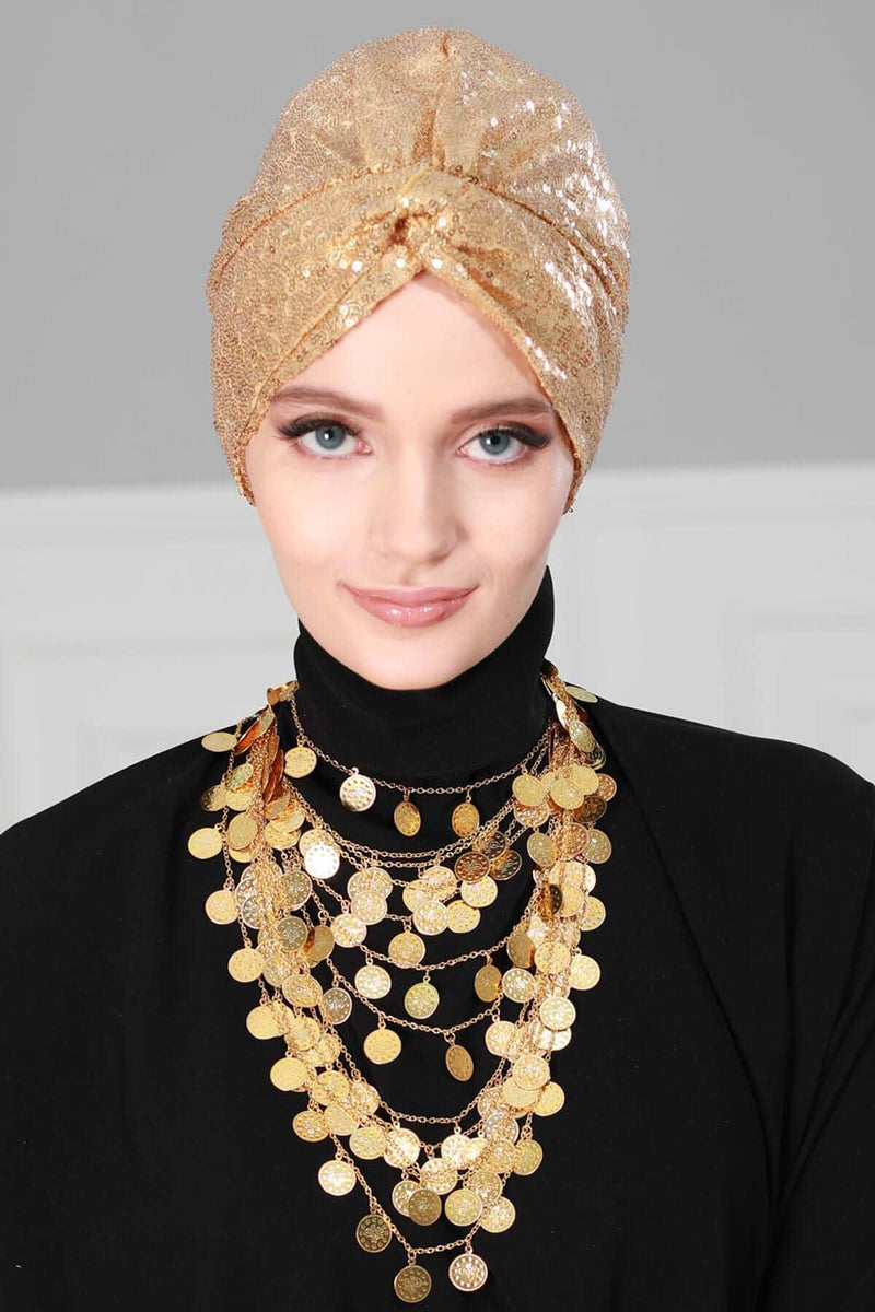 Instant Turban Maharajah Style Sequined Head Wrap For Women Glitter Headscarf Bonnet Cap,B-4PY