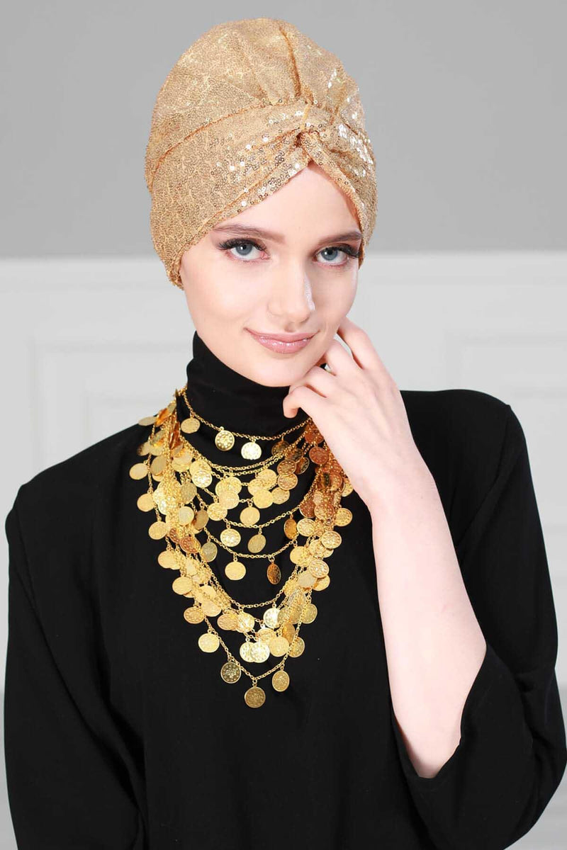 Instant Turban Maharajah Style Sequined Head Wrap For Women Glitter Headscarf Bonnet Cap,B-4PY