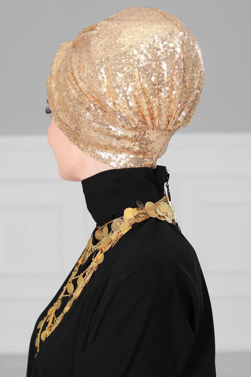 Instant Turban Maharajah Style Sequined Head Wrap For Women Glitter Headscarf Bonnet Cap,B-4PY