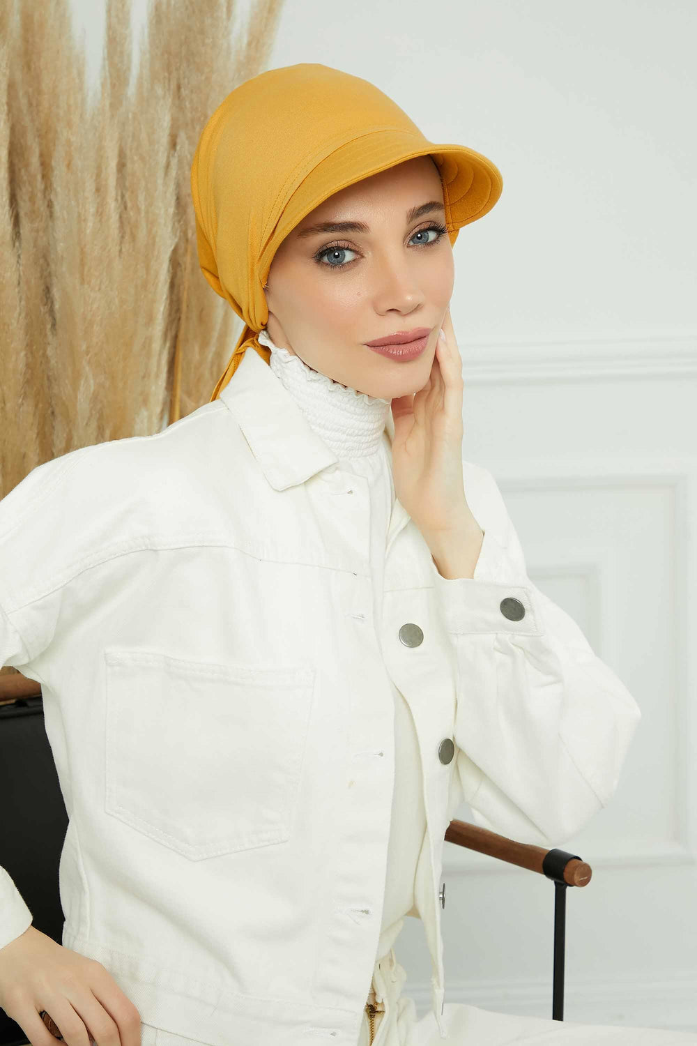 Instant Turban Newsboy Hat for Women, 95% Cotton Women's Visor Cap, Stylish Chemo Bonnet Visor Cap, Handmade Women Newsboy Headwear,B-71 Mustard Yellow