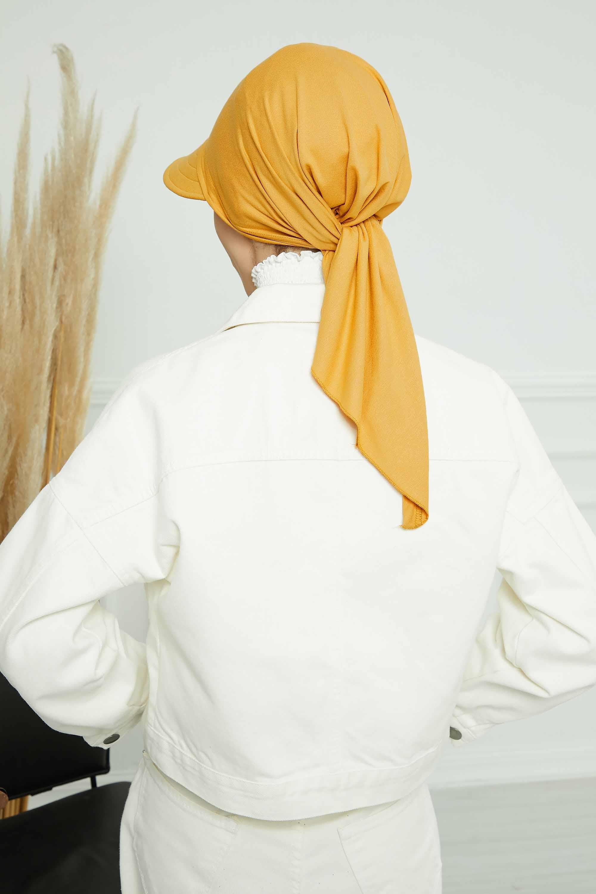 Instant Turban Newsboy Hat for Women, 95% Cotton Women's Visor Cap, Stylish Chemo Bonnet Visor Cap, Handmade Women Newsboy Headwear,B-71 Mustard Yellow