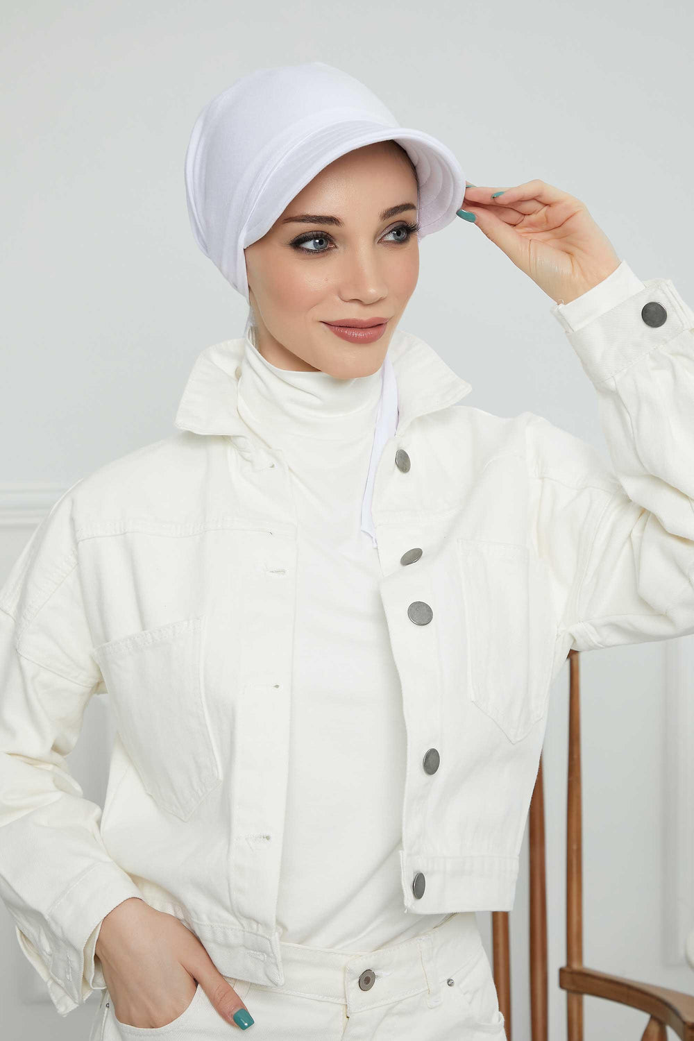 Instant Turban Newsboy Hat for Women, 95% Cotton Women's Visor Cap, Stylish Chemo Bonnet Visor Cap, Handmade Women Newsboy Headwear,B-71 White
