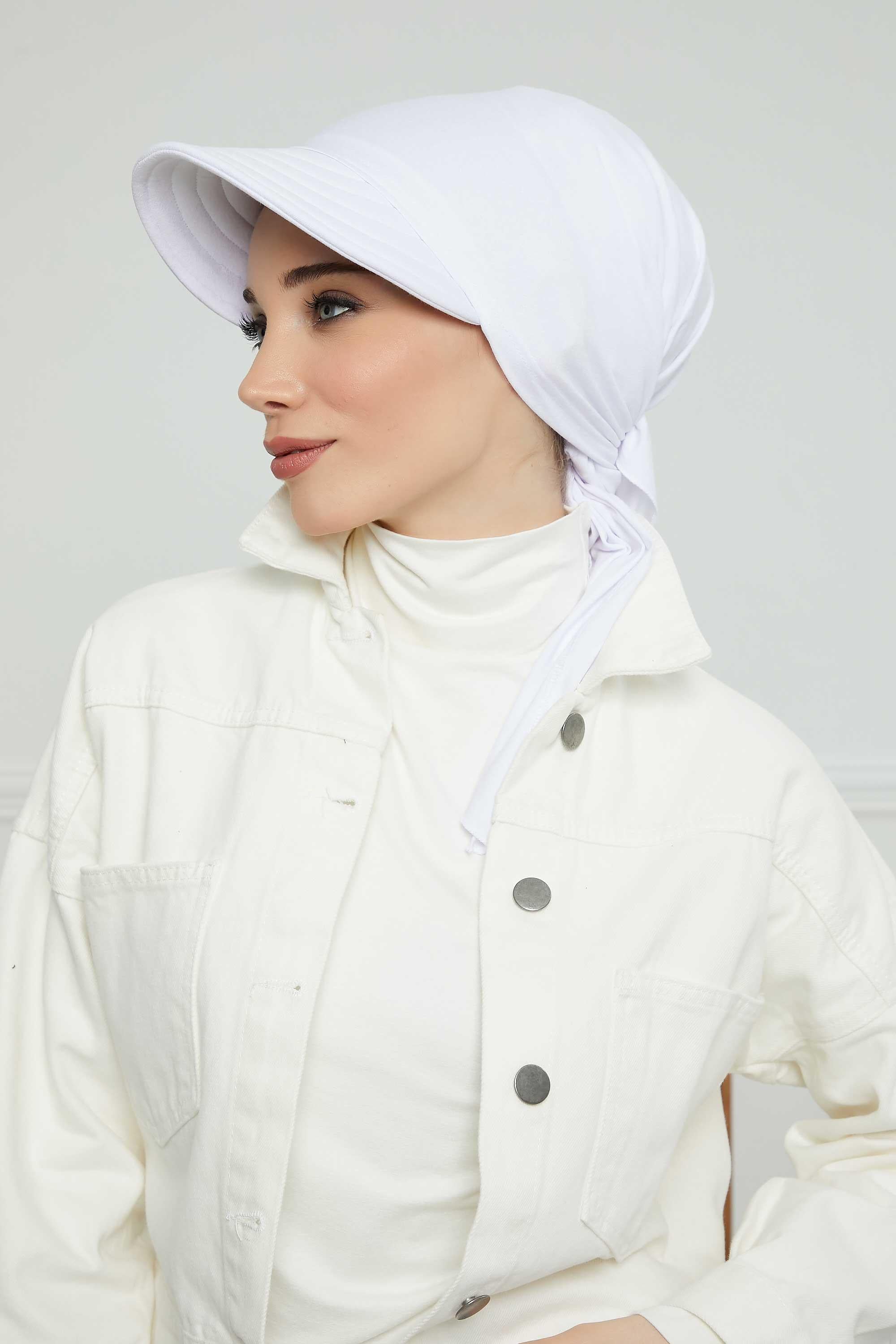 Instant Turban Newsboy Hat for Women, 95% Cotton Women's Visor Cap, Stylish Chemo Bonnet Visor Cap, Handmade Women Newsboy Headwear,B-71 White