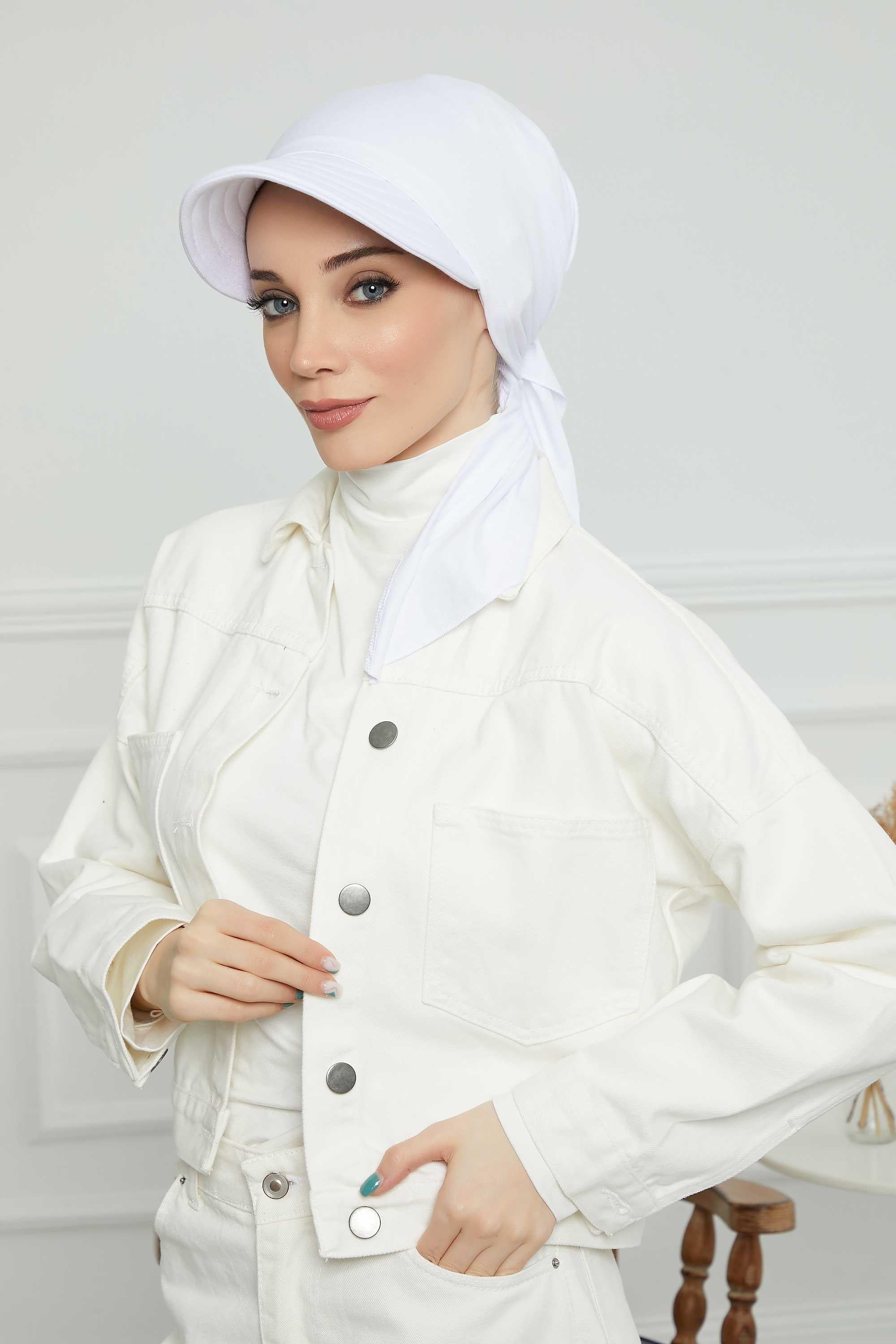 Instant Turban Newsboy Hat for Women, 95% Cotton Women's Visor Cap, Stylish Chemo Bonnet Visor Cap, Handmade Women Newsboy Headwear,B-71 White