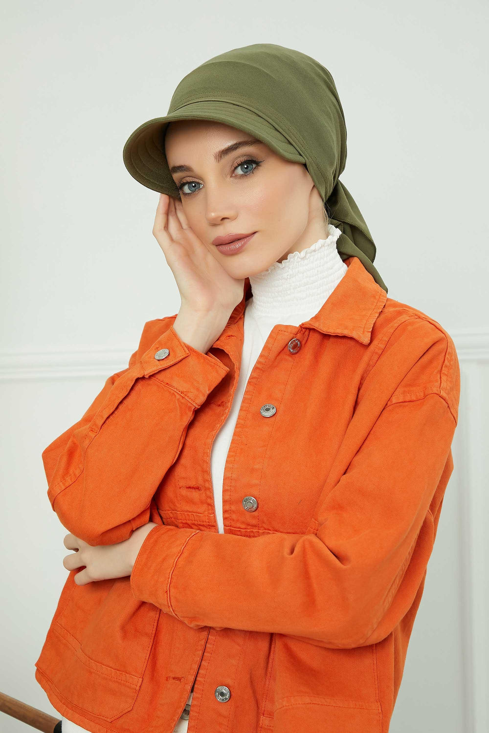 Instant Turban Newsboy Hat for Women, 95% Cotton Women's Visor Cap, Stylish Chemo Bonnet Visor Cap, Handmade Women Newsboy Headwear,B-71 Army Green