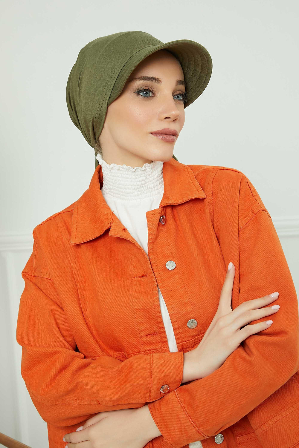 Instant Turban Newsboy Hat for Women, 95% Cotton Women's Visor Cap, Stylish Chemo Bonnet Visor Cap, Handmade Women Newsboy Headwear,B-71 Army Green