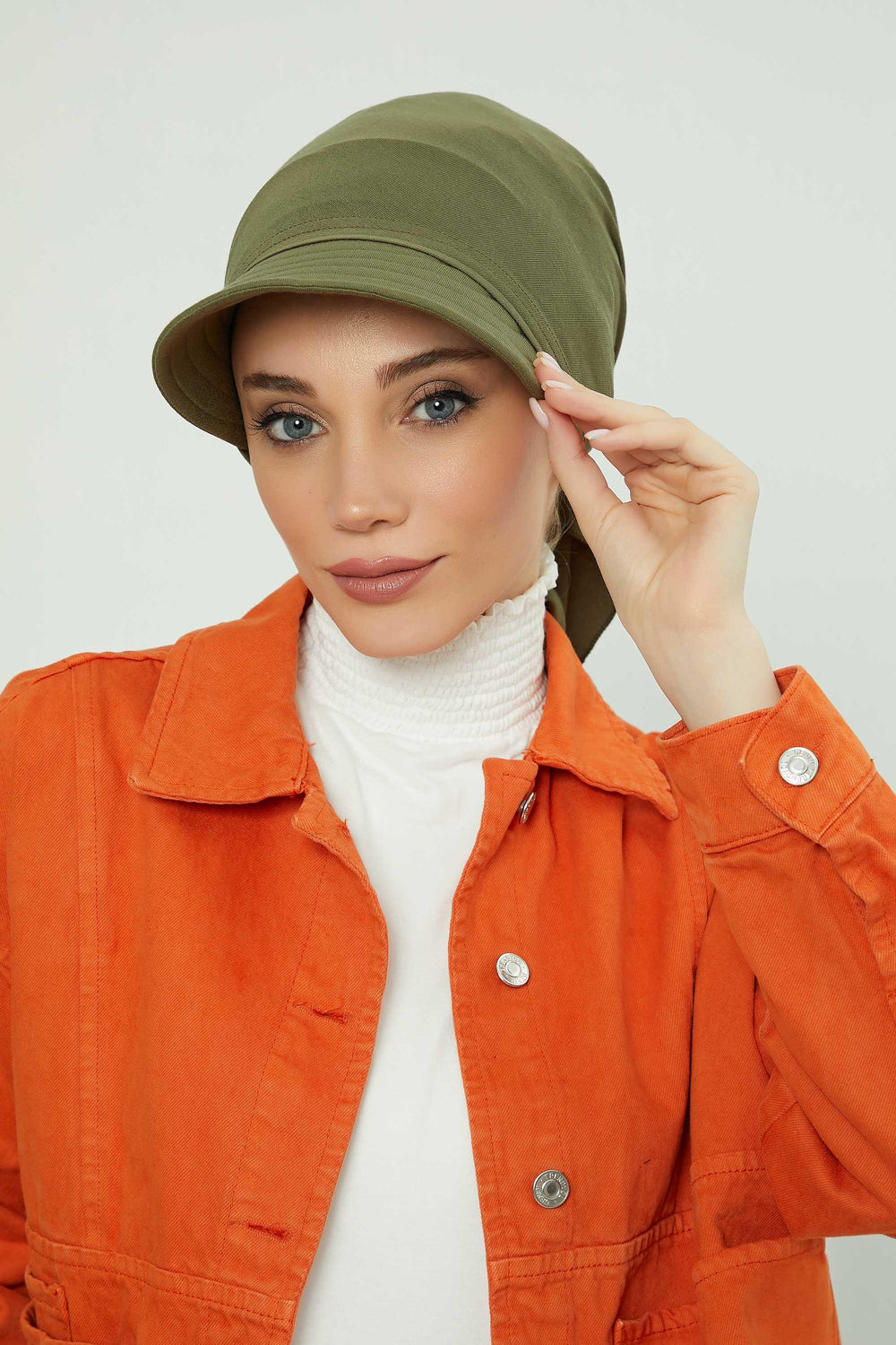 Instant Turban Newsboy Hat for Women, 95% Cotton Women's Visor Cap, Stylish Chemo Bonnet Visor Cap, Handmade Women Newsboy Headwear,B-71 Army Green