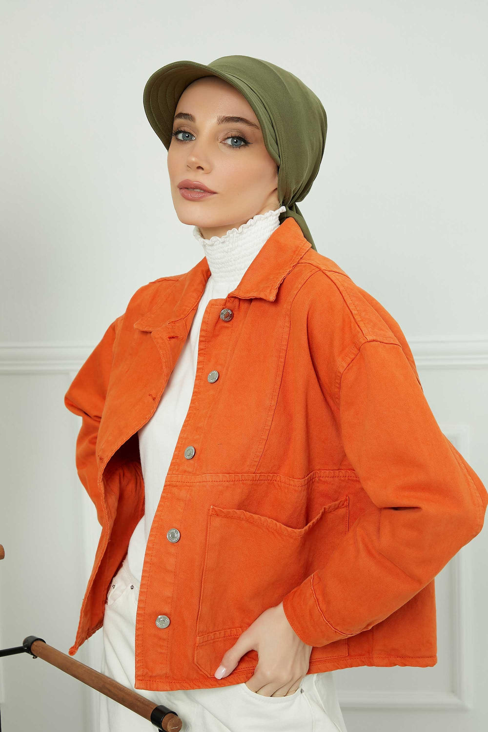 Instant Turban Newsboy Hat for Women, 95% Cotton Women's Visor Cap, Stylish Chemo Bonnet Visor Cap, Handmade Women Newsboy Headwear,B-71 Army Green