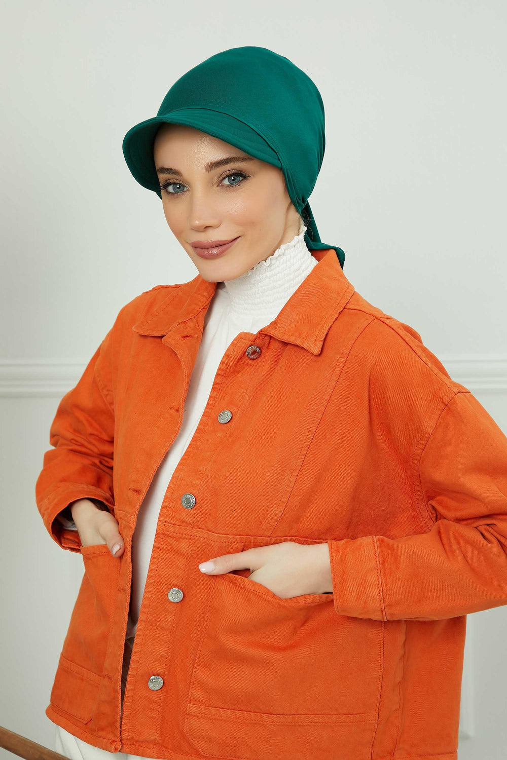 Instant Turban Newsboy Hat for Women, 95% Cotton Women's Visor Cap, Stylish Chemo Bonnet Visor Cap, Handmade Women Newsboy Headwear,B-71 Green