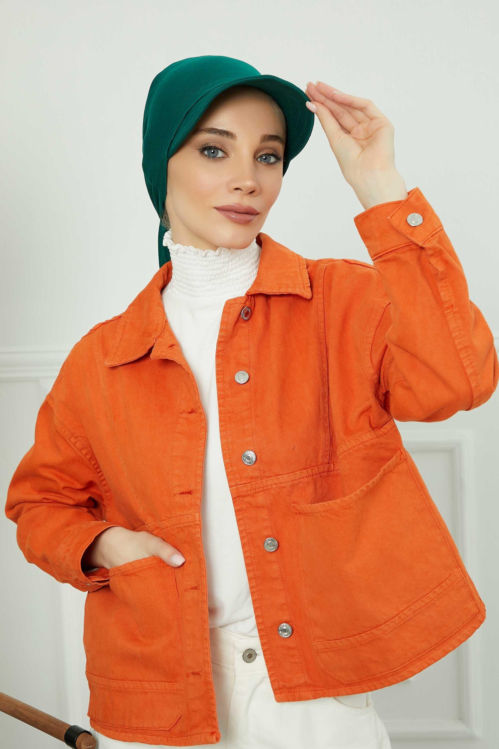Instant Turban Newsboy Hat for Women, 95% Cotton Women's Visor Cap, Stylish Chemo Bonnet Visor Cap, Handmade Women Newsboy Headwear,B-71 Green