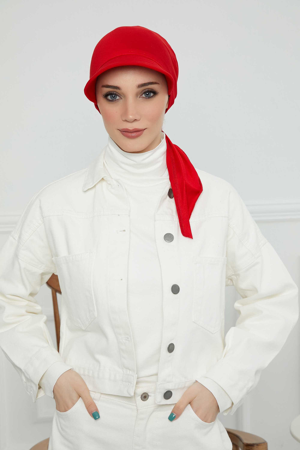 Instant Turban Newsboy Hat for Women, 95% Cotton Women's Visor Cap, Stylish Chemo Bonnet Visor Cap, Handmade Women Newsboy Headwear,B-71 Red