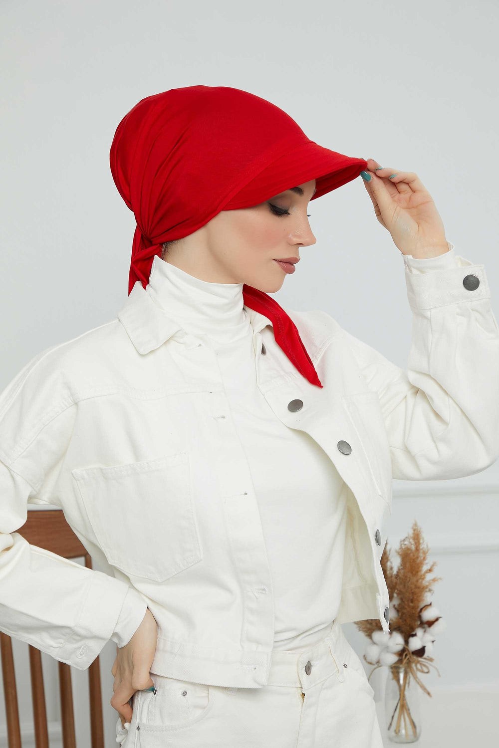 Instant Turban Newsboy Hat for Women, 95% Cotton Women's Visor Cap, Stylish Chemo Bonnet Visor Cap, Handmade Women Newsboy Headwear,B-71 Red