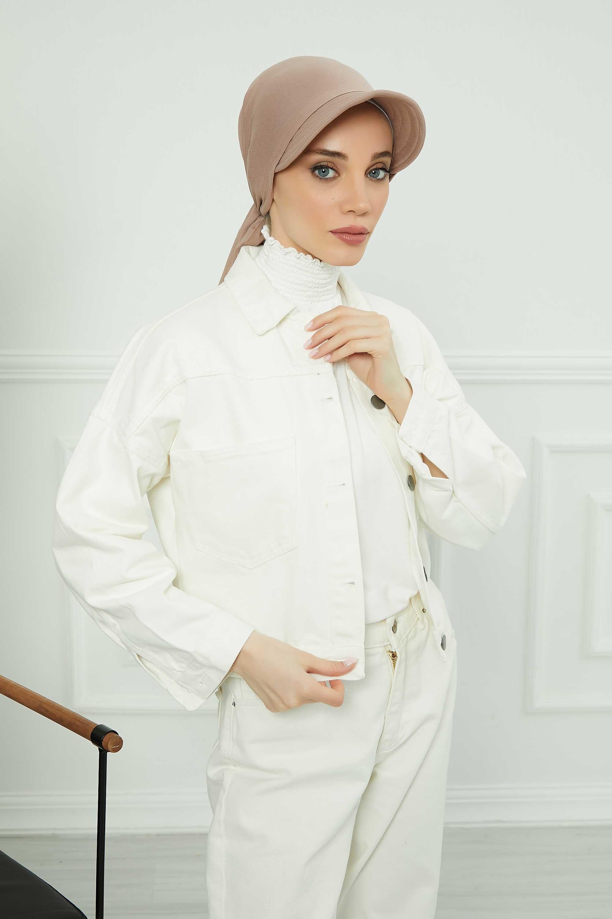 Instant Turban Newsboy Hat for Women, 95% Cotton Women's Visor Cap, Stylish Chemo Bonnet Visor Cap, Handmade Women Newsboy Headwear,B-71 Mink