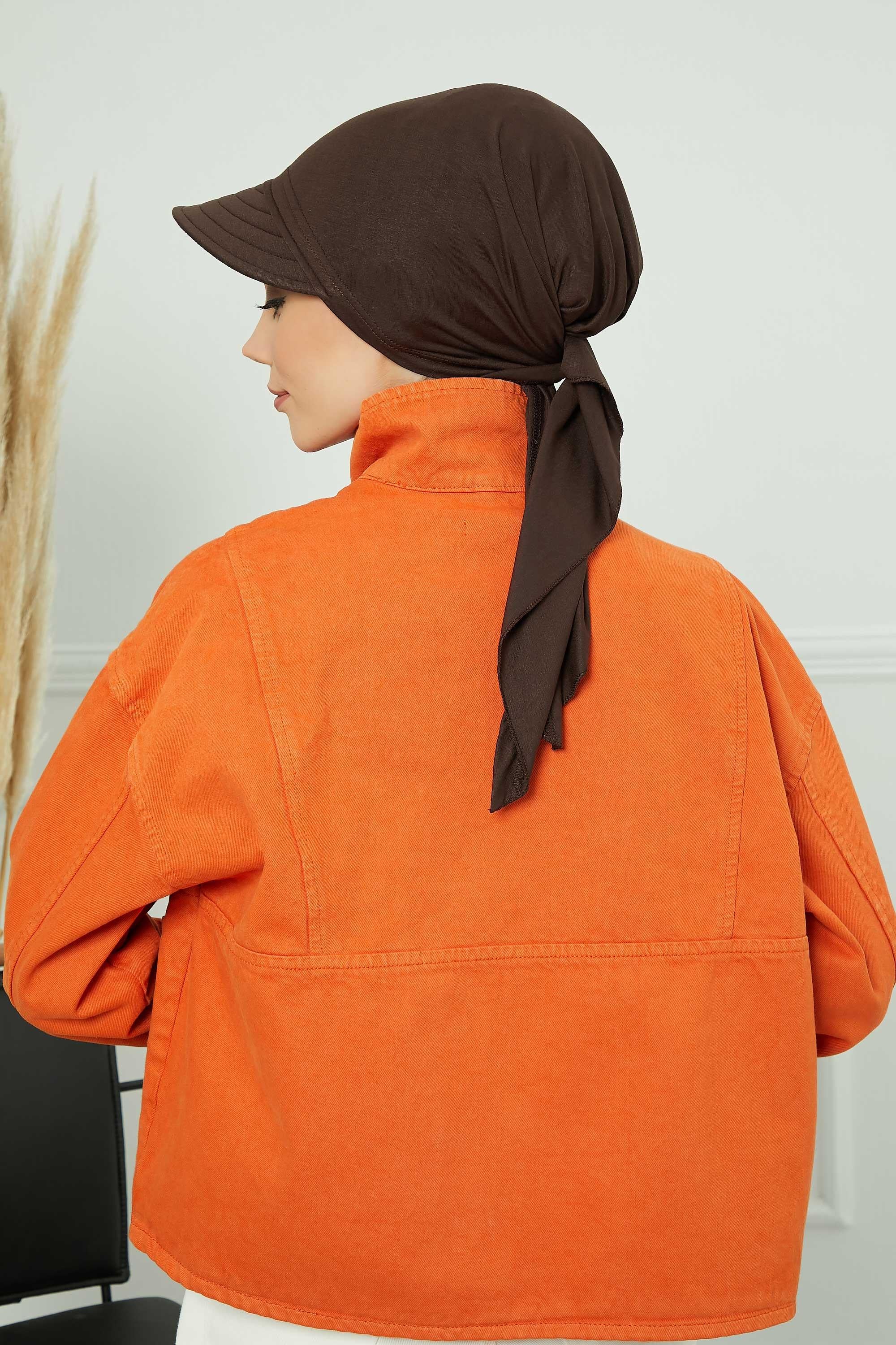 Instant Turban Newsboy Hat for Women, 95% Cotton Women's Visor Cap, Stylish Chemo Bonnet Visor Cap, Handmade Women Newsboy Headwear,B-71 Brown