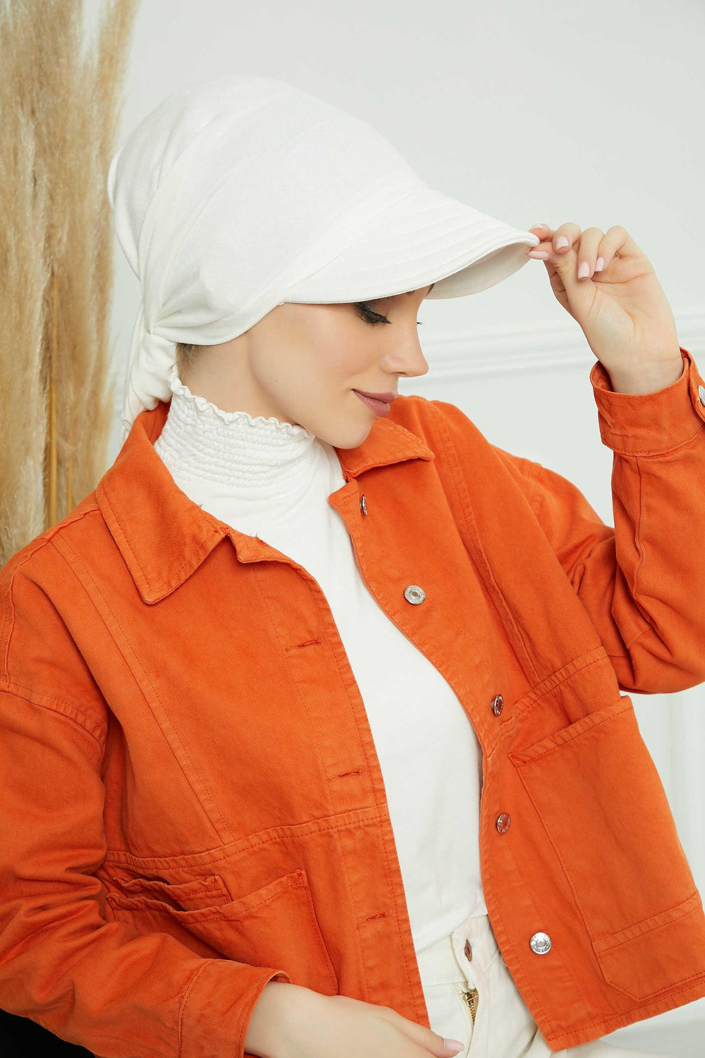 Instant Turban Newsboy Hat for Women, 95% Cotton Women's Visor Cap, Stylish Chemo Bonnet Visor Cap, Handmade Women Newsboy Headwear,B-71 Ivory