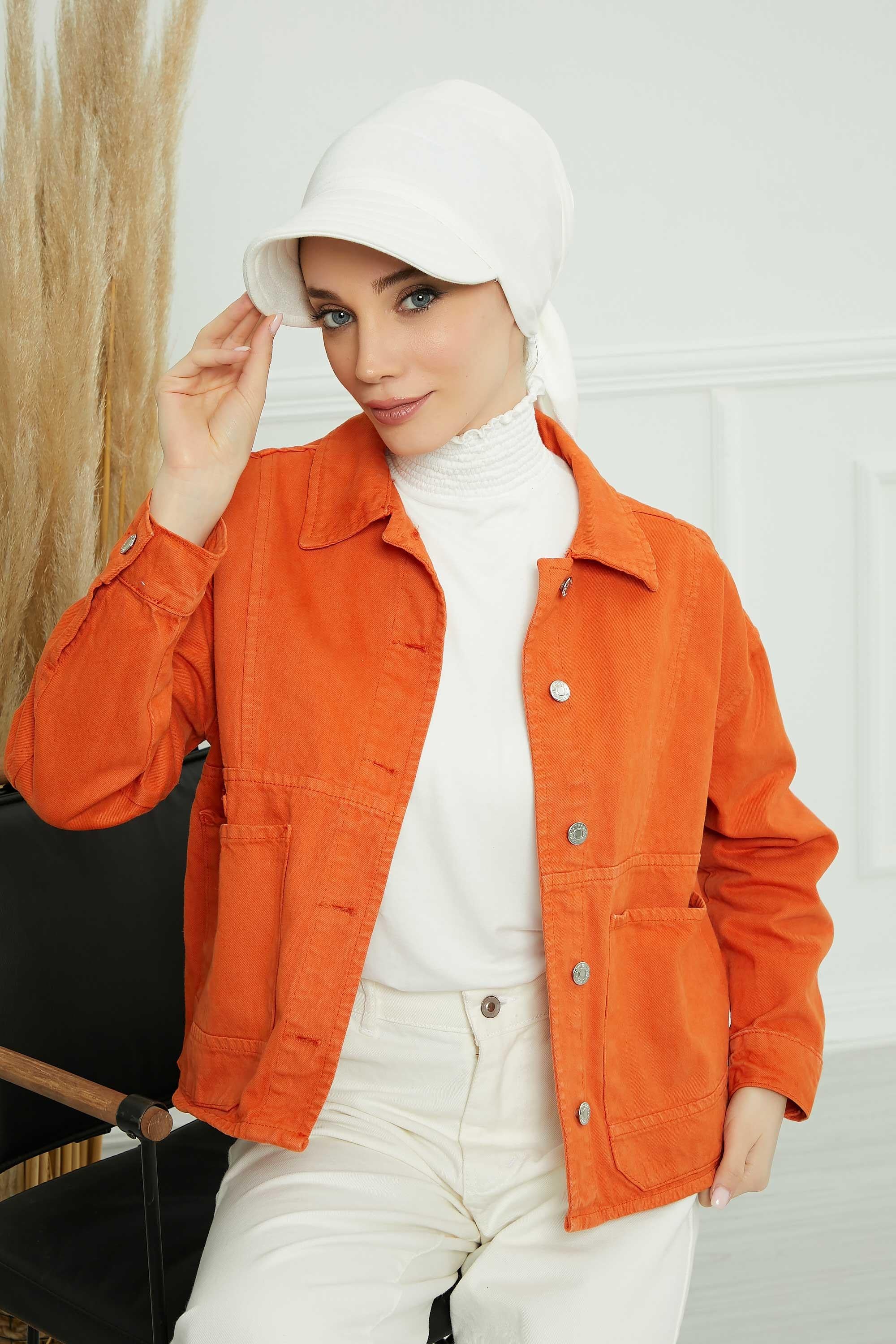Instant Turban Newsboy Hat for Women, 95% Cotton Women's Visor Cap, Stylish Chemo Bonnet Visor Cap, Handmade Women Newsboy Headwear,B-71 Ivory