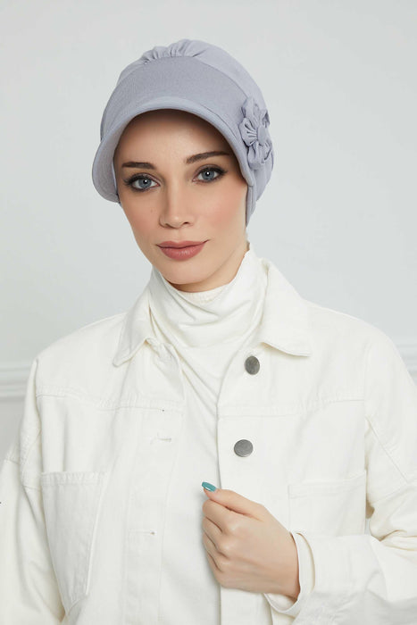 Instant Turban Newsboy Women's Cap, 95% Cotton Bonnet-Hat Scarf Head Wrap Chemo Headwear Cancer Visor Lightweight Bonnet with Flower,B-72