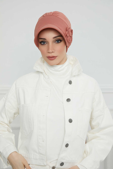 Instant Turban Newsboy Women's Cap, 95% Cotton Bonnet-Hat Scarf Head Wrap Chemo Headwear Cancer Visor Lightweight Bonnet with Flower,B-72