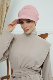 High Quality Newsboy Women Hat, Pre-Tied Turban made from High Quality Wrinkle-Resistant Aerobin Fabric, Visored Instant Turban Cover,B-73A Pink