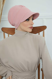 High Quality Newsboy Women Hat, Pre-Tied Turban made from High Quality Wrinkle-Resistant Aerobin Fabric, Visored Instant Turban Cover,B-73A Pink