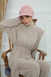 High Quality Newsboy Women Hat, Pre-Tied Turban made from High Quality Wrinkle-Resistant Aerobin Fabric, Visored Instant Turban Cover,B-73A Pink